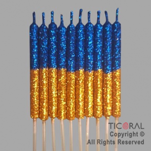 VELA LISA GIBREADA COMBINADA AZUL Y AMARILLO CON PINCHE X 10